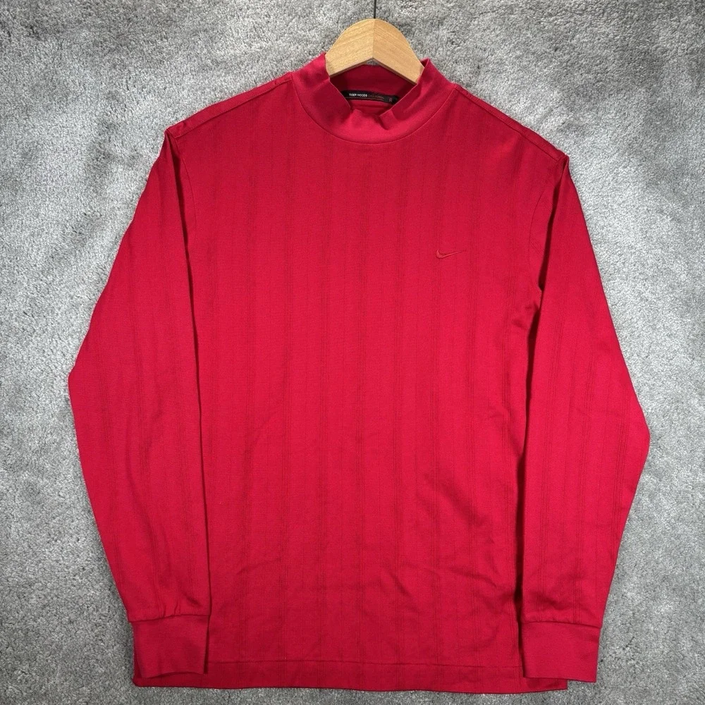 Vintage Nike Tiger Woods Shirt Mens M Red Ribbed Mock Neck Long Sleeve Golf Y2K